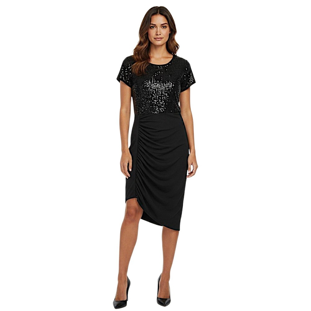 BCBG Sequin Dress S Generation Black Ruched Asymmetrical Cocktail Party LBD Chic